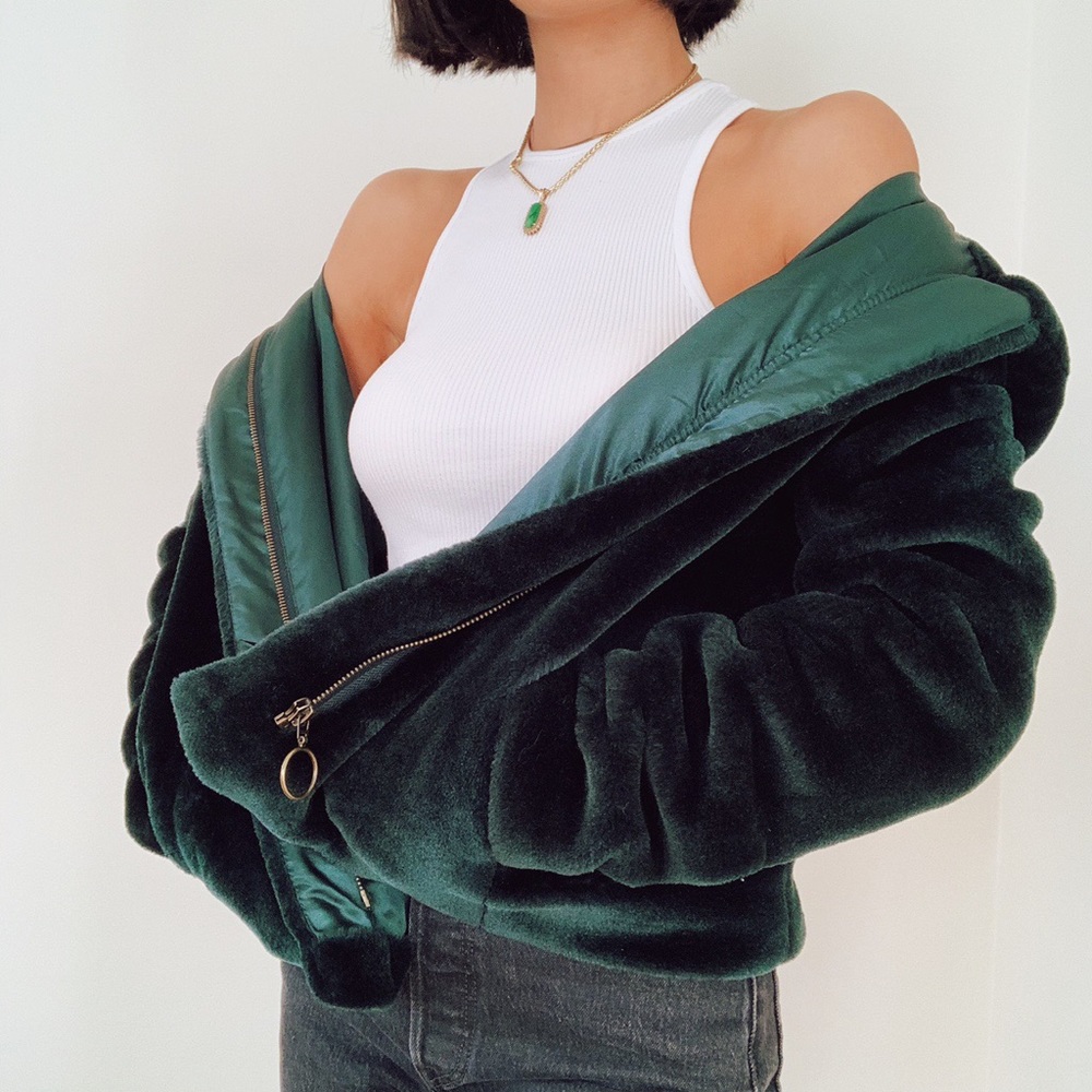 Green faux fur jacket from F21